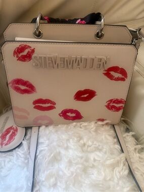 Steve Madden Cream Satchel with Pink & Red Lip Print